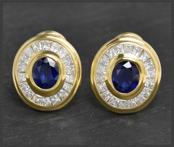 Saphir & Diamant Ohrringe mit 4,80ct, 750 Gelbgold