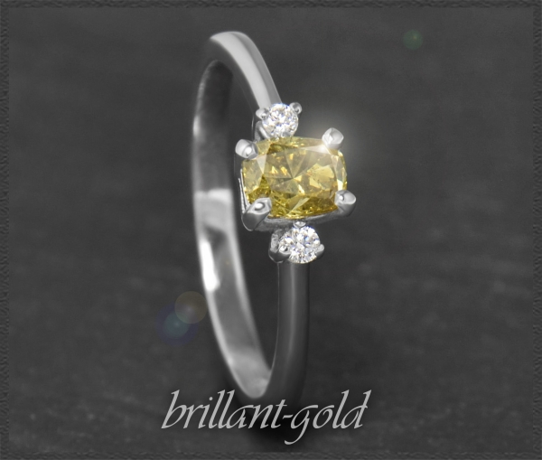 Diamant Ring 0,66ct olivgrün, Kisseschliff, 585 Gold