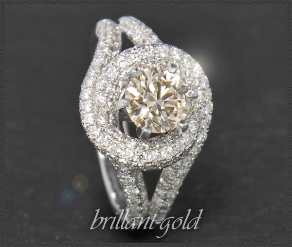 Diamant Ring, 2,85ct Brillanten, 1,05ct Solitär, 750 Gold