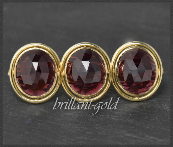 Vintage Brosche mit 27ct Granaten, 585 Gelbgold