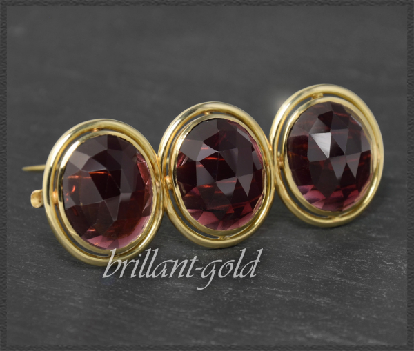 Vintage Brosche mit 27ct Granaten, 585 Gelbgold