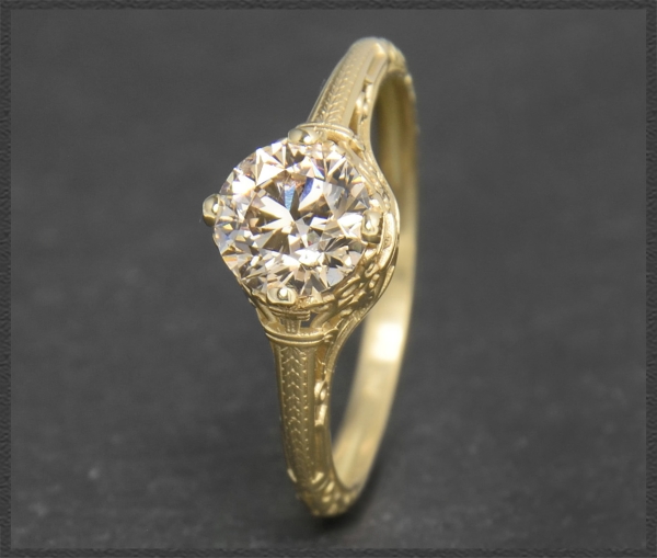 Ring mit 1,07ct Diamant aus 585 Gold, Jugendstil Design
