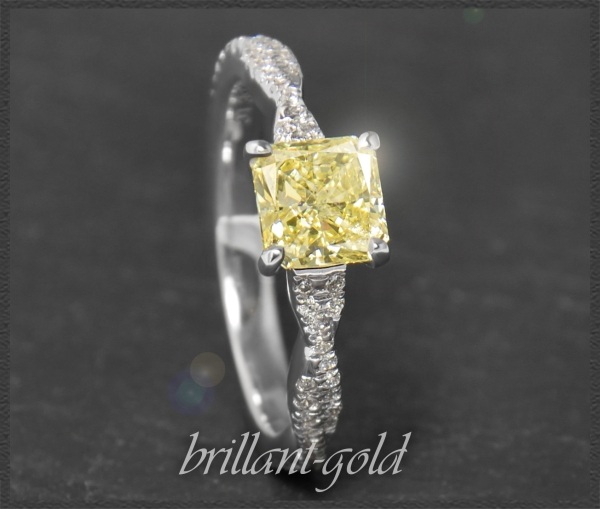 Diamant Ring mit 1,54ct, gelber 1,10ct Solitär, 750 Gold