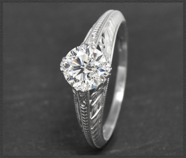 Diamant Jugendstil Design Ring, 1ct Solitär, 585 Gold