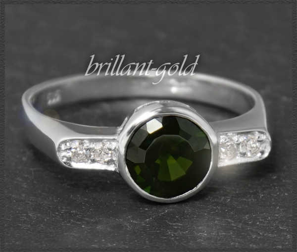 Diamant & Turmalin Ring, Vintage, 585 Weißgold