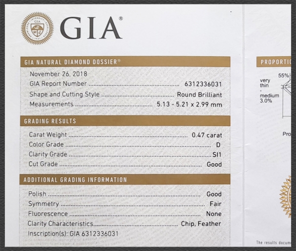 Diamant Ring, 0,47ct Brillant + GIA Zertifikat, 585 Gold