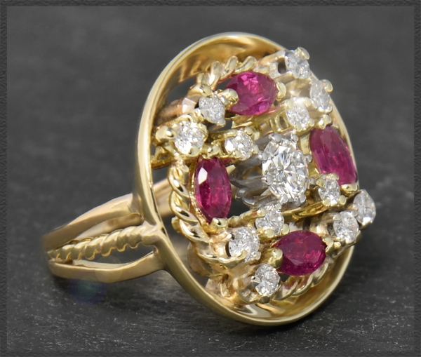 Antiker Diamant & Rubin Ring, 585 Gold, um 1925