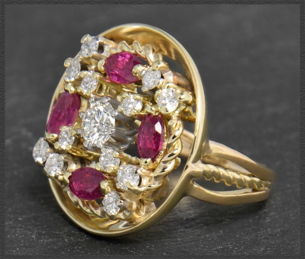 Antiker Diamant & Rubin Ring, 585 Gold, um 1925
