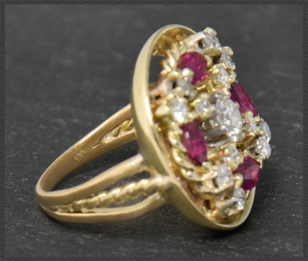 Antiker Diamant & Rubin Ring, 585 Gold, um 1925