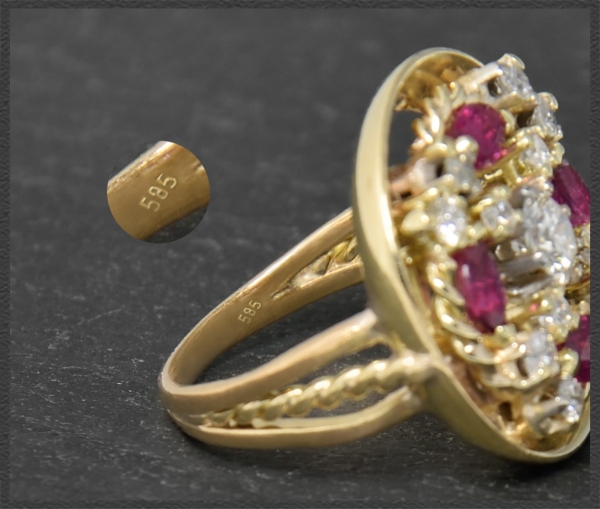 Antiker Diamant & Rubin Ring, 585 Gold, um 1925