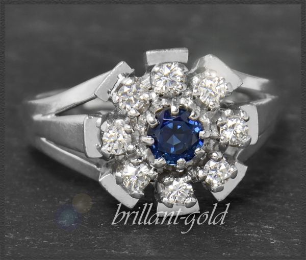Vintage 0,93ct Saphir & Diamant Ring, 585 Gold