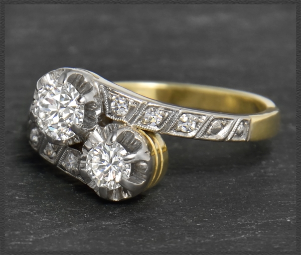 Diamant "toi et moi" Ring mit 1,02ct, 585 Gold & Platin
