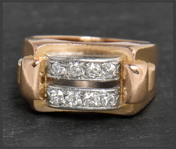 Antiker "tank ring", 0,64ct Diamanten, Gold & Platin