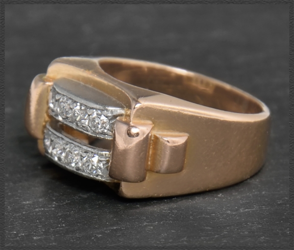 Antiker "tank ring", 0,64ct Diamanten, Gold & Platin