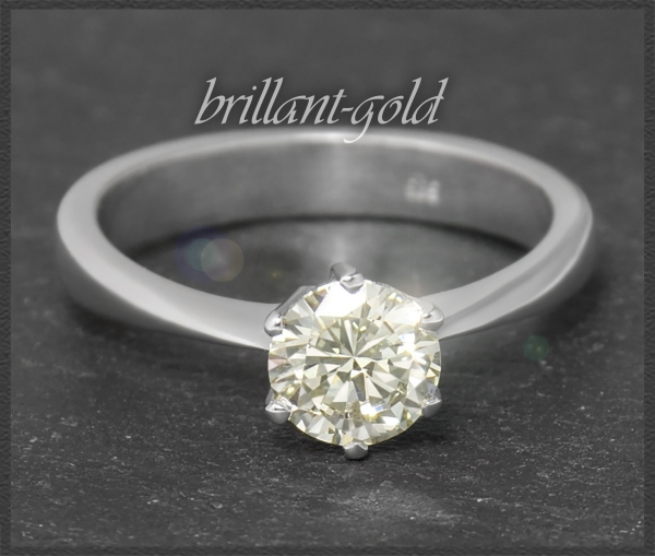 Diamant Solitär Ring, 0,75ct zart gelb, 585 Weißgold