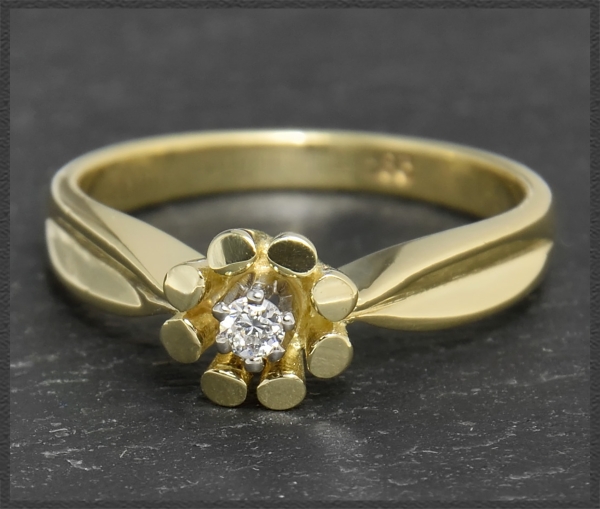 Diamant Solitär Blumen Ring mit Brillant, 585 Gold