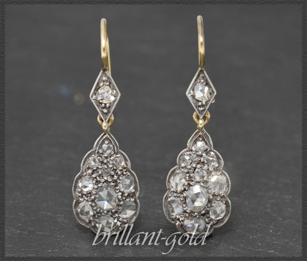 Antike 2ct Diamant Ohrringe, Gold & Silber, um 1890