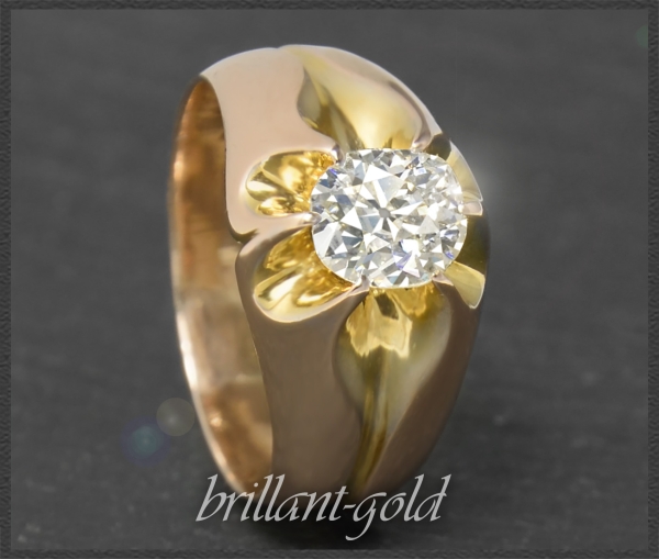 Antik Diamant Ring, 1ct Kissenschliff Brillant, 585 Gold