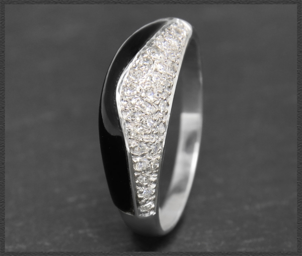 Onyx & 0,45ct Diamant Cocktail Ring, 585 Weißgold
