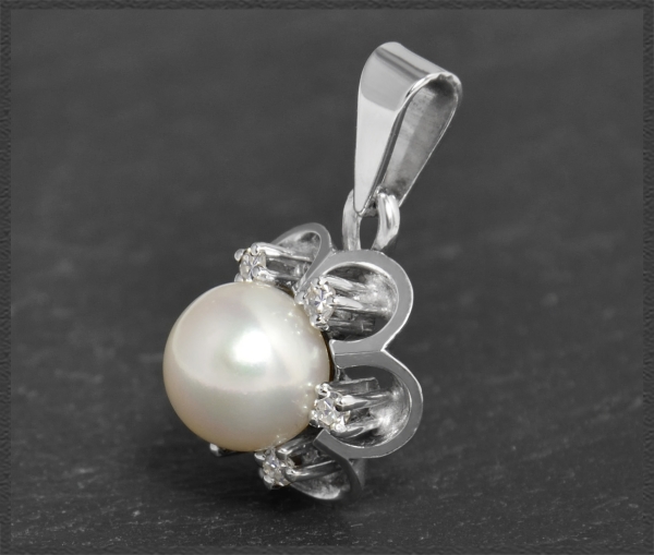 Diamant & 8,5mm Perle Anhänger, 585 Weißgold