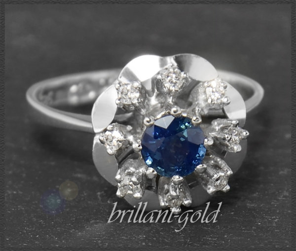 Diamant & Saphir Ring mit 0,75ct, 585 Gold, Vintage