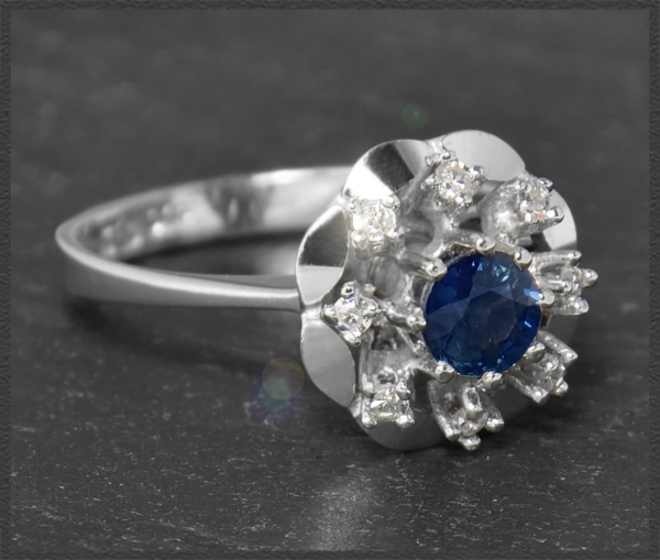 Diamant & Saphir Ring mit 0,75ct, 585 Gold, Vintage