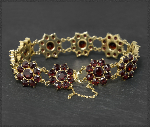 Preview: Granat Armband, 27ct Edelsteine, 333 Gold, Vintage