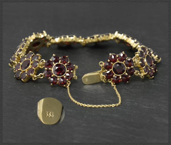Granat Armband, 27ct Edelsteine, 333 Gold, Vintage