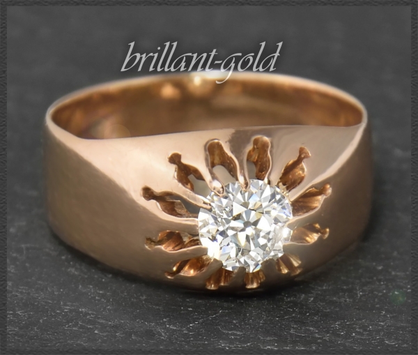 Antik Diamant Ring, 0,66ct Kissenschliff Brillant, 585 Rotgold