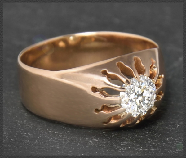 Antik Diamant Ring, 0,66ct Kissenschliff Brillant, 585 Rotgold