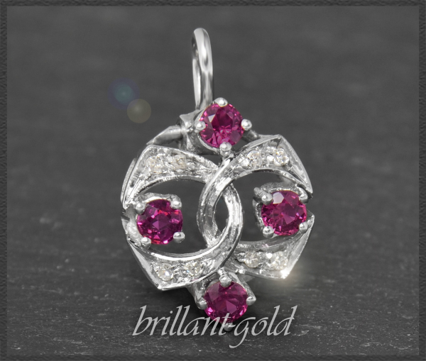 Art Deco Diamant & Rubin Anhänger, 585 Weißgold, Antik