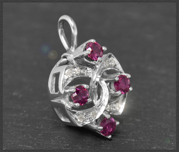 Art Deco Diamant & Rubin Anhänger, 585 Weißgold, Antik