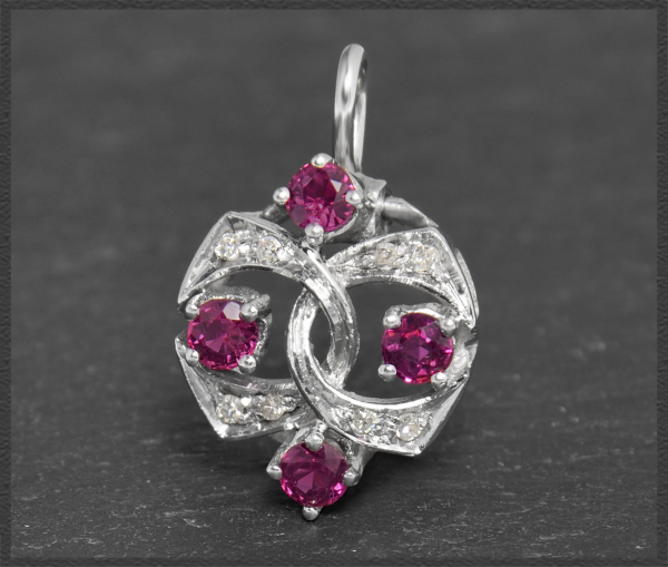 Art Deco Diamant & Rubin Anhänger, 585 Weißgold, Antik