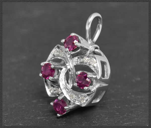 Art Deco Diamant & Rubin Anhänger, 585 Weißgold, Antik