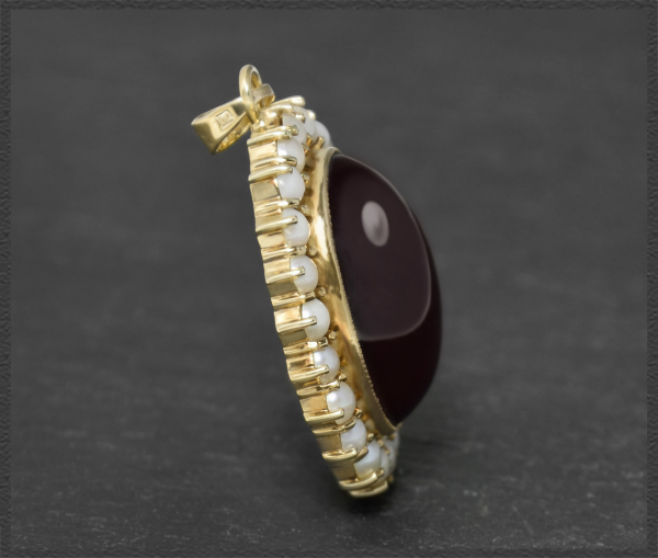 Vintage 21ct Granat & Perlen Anhänger, 333 Gold