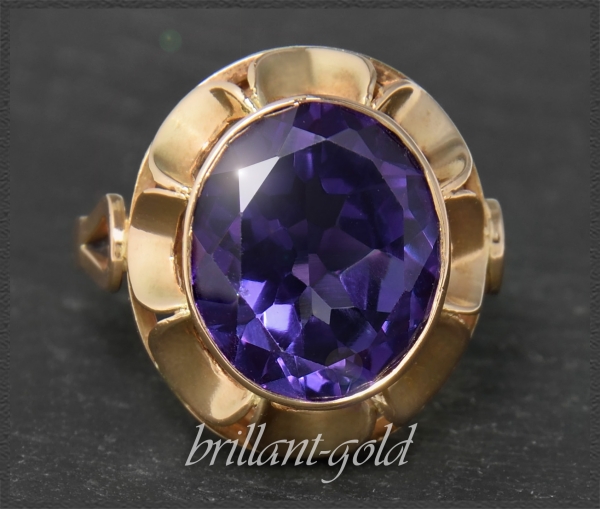 Cocktail Ring, 7ct Amethyst Solitär, 585 Gold, Antik