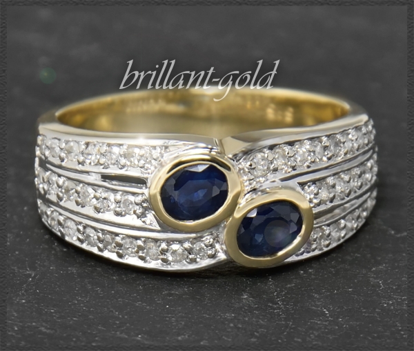 Diamant & Saphir Ring mit 1,20ct, 585 Gold Bandring