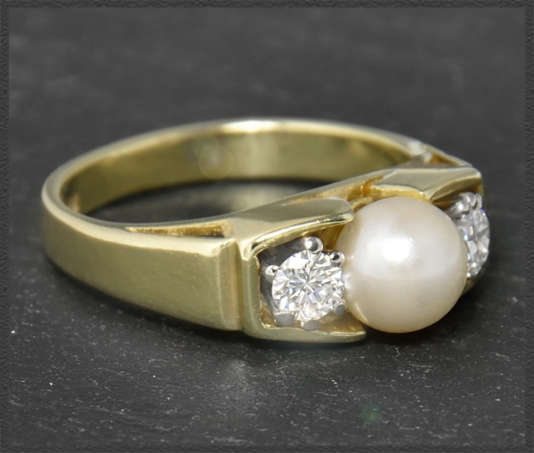 Diamant & Perlen Ring mit 0,40ct, 585 Gelbgold, Vintage