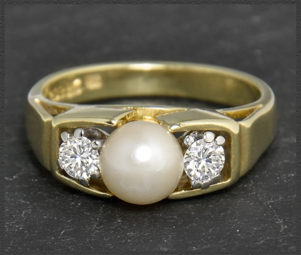 Diamant & Perlen Ring mit 0,40ct, 585 Gelbgold, Vintage