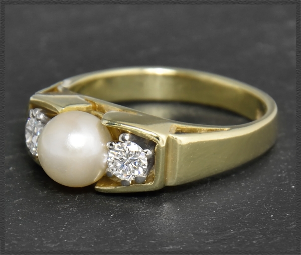 Diamant & Perlen Ring mit 0,40ct, 585 Gelbgold, Vintage