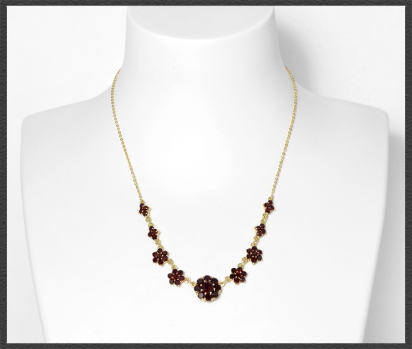 Vintage 585 Gold Collier Kette, 5,75ct rote Granate