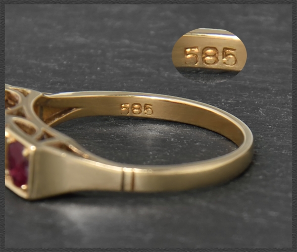 Antiker 1,30ct Diamant & Rubin Trilogie Ring, 585 Gold