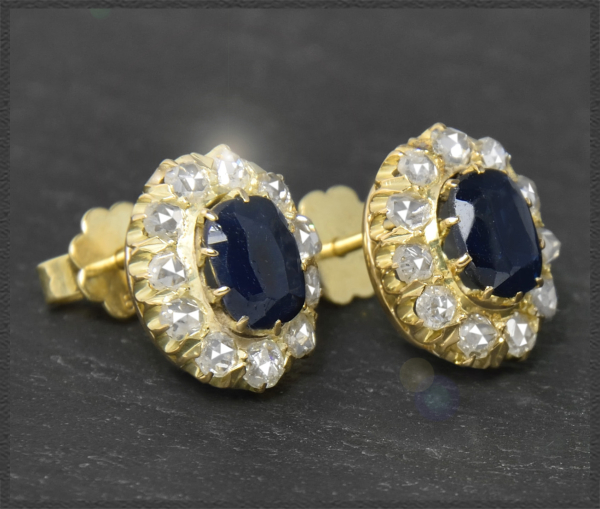 Preview: Antike 3,70ct Diamant & Saphir Ohrstecker, 585 Gold