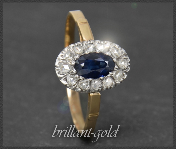 Diamant & Saphir Ring, 750 Gold & Silber, Antik um 1890