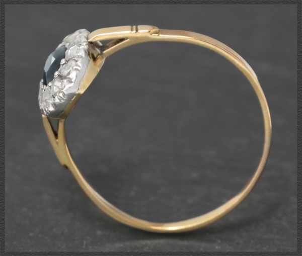 Diamant & Saphir Ring, 750 Gold & Silber, Antik um 1890