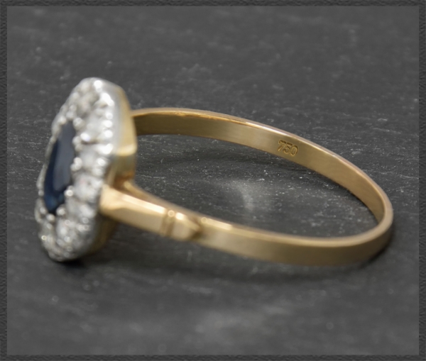 Diamant & Saphir Ring, 750 Gold & Silber, Antik um 1890