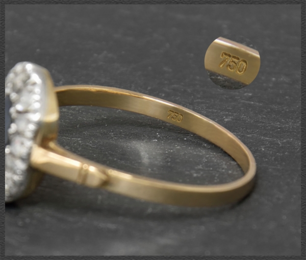Diamant & Saphir Ring, 750 Gold & Silber, Antik um 1890