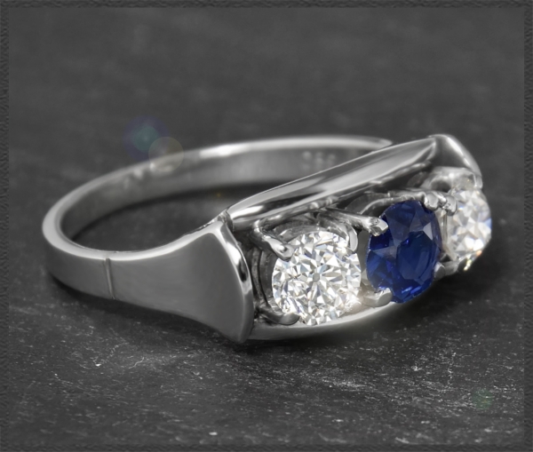 Antiker 1,40ct Diamant & Saphir Ring, 585 Weißgold