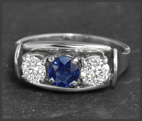 Antiker 1,40ct Diamant & Saphir Ring, 585 Weißgold