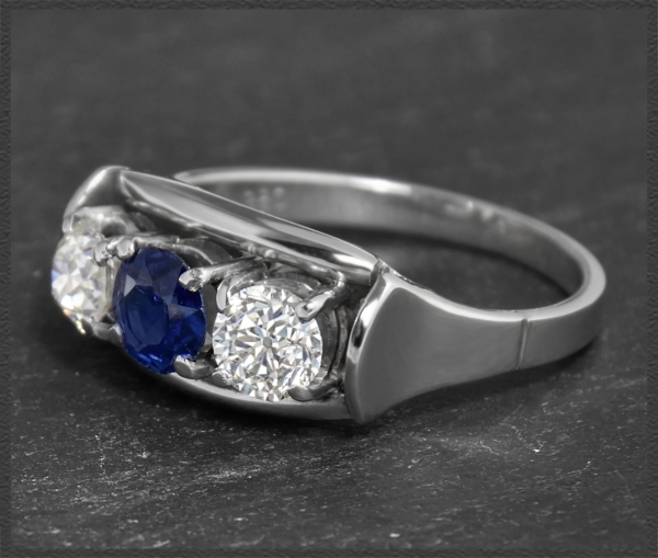 Antiker 1,40ct Diamant & Saphir Ring, 585 Weißgold